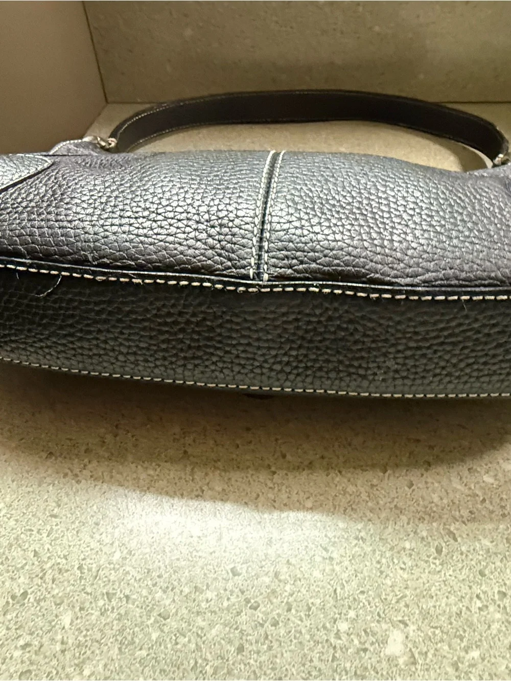 Kate Landry Pebbled Black Leather Shoulder Bag with Contrast Stitching